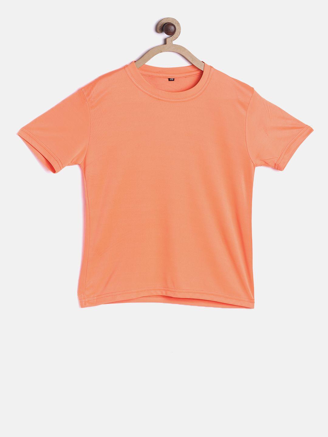 tiny hug boys coral orange solid round neck t-shirt