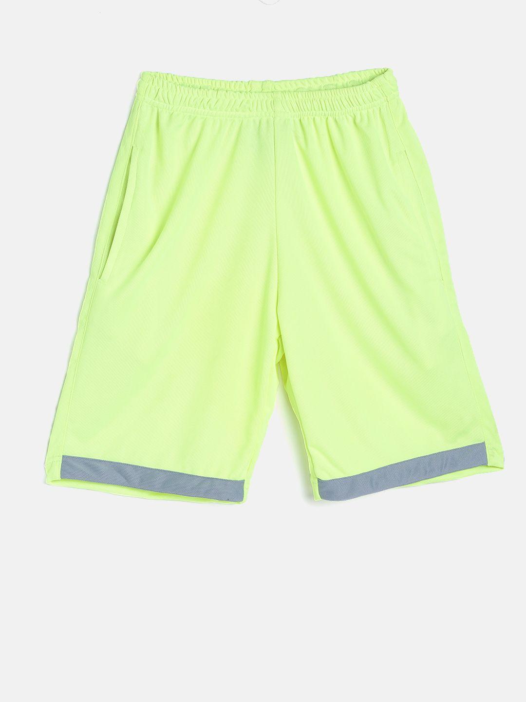 tiny hug boys fluorescent green solid regular fit sports shorts