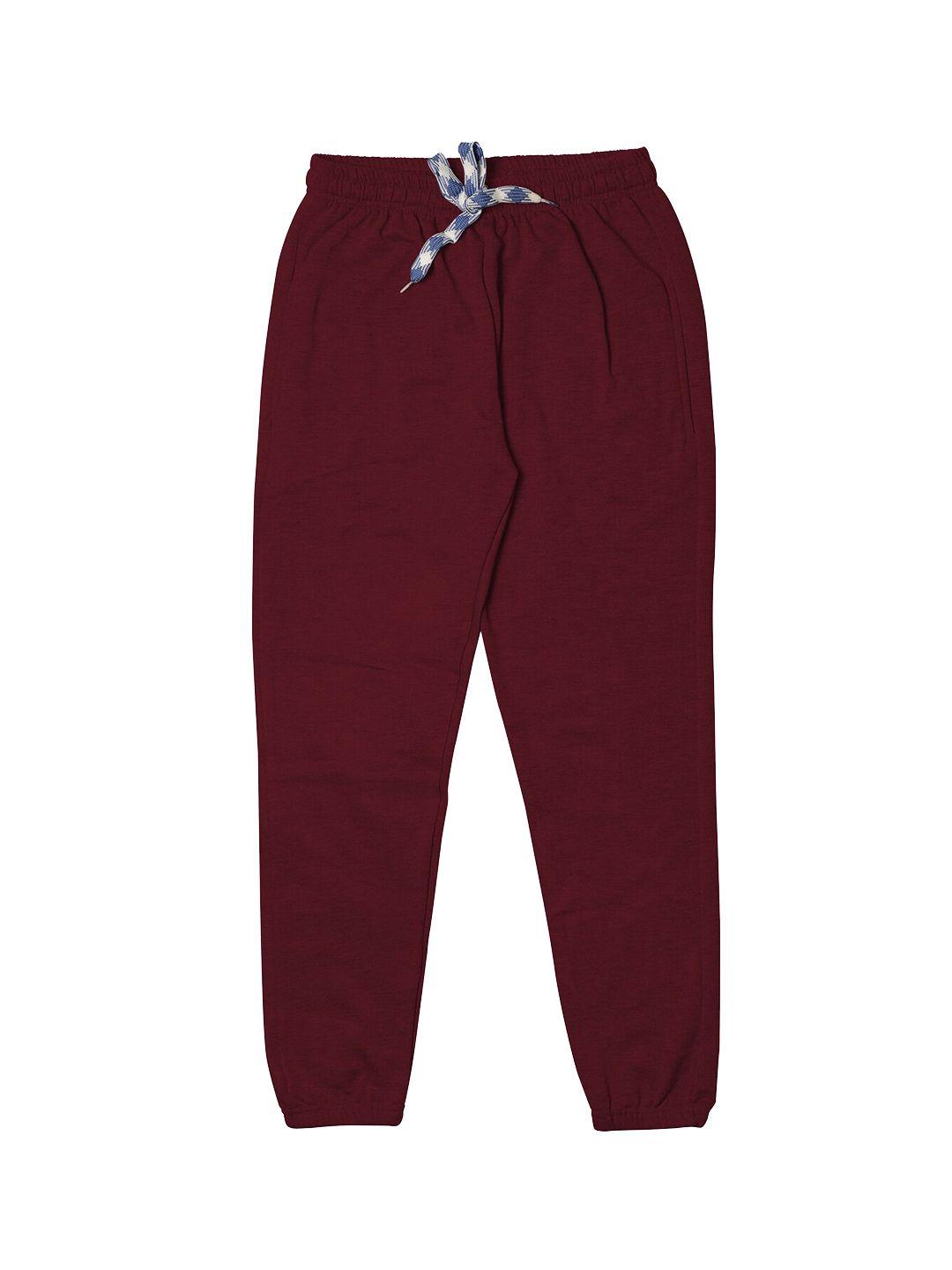 tiny hug boys maroon solid slim-fit joggers