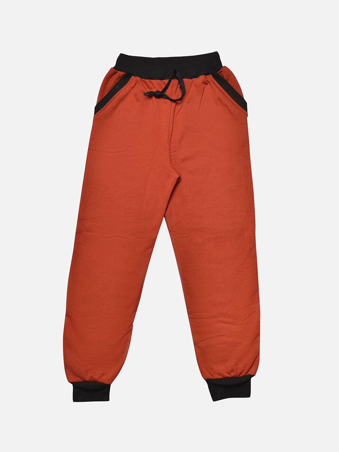 tiny hug boys orange & black solid slim-fit joggers