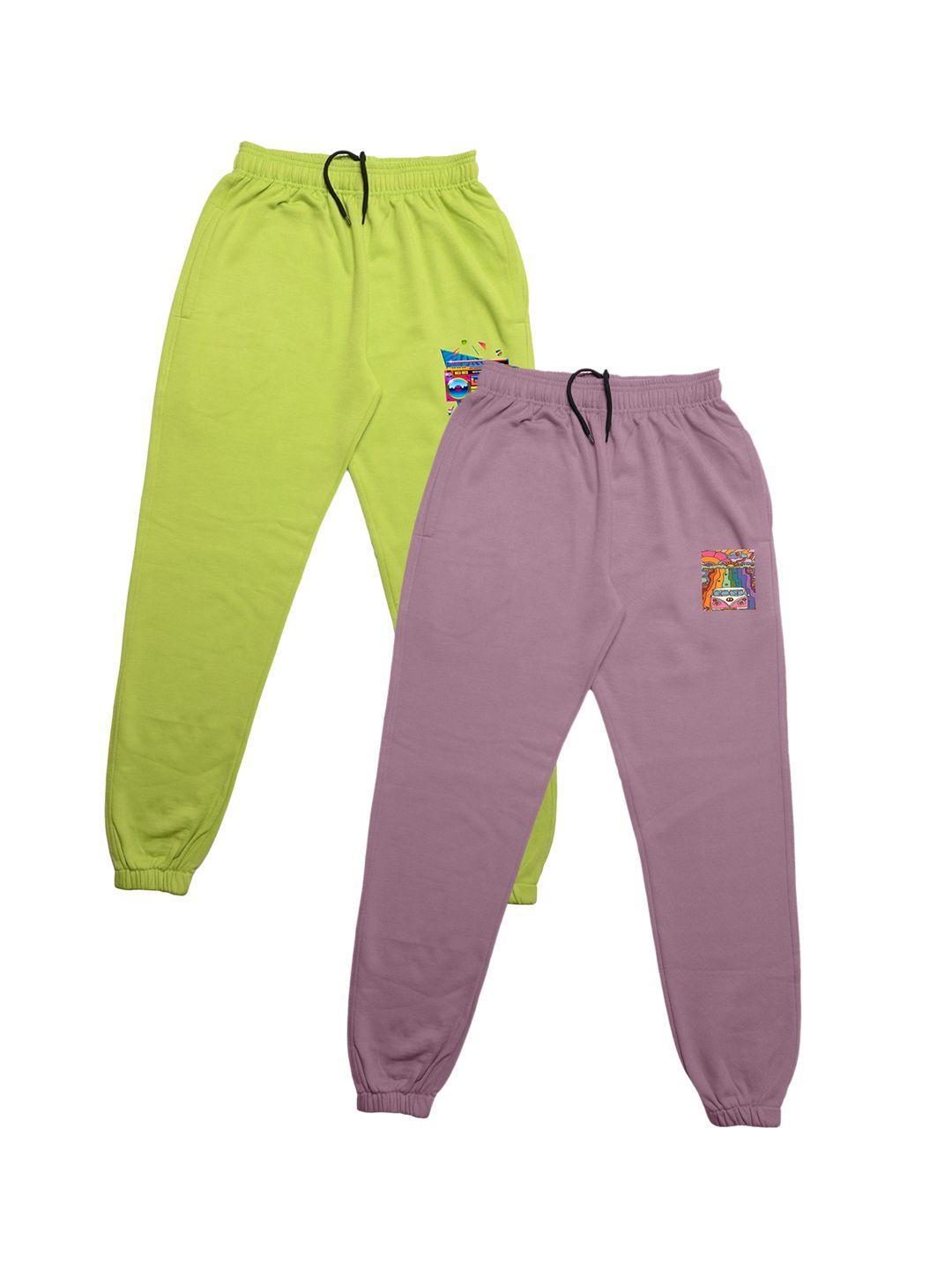 tiny hug boys pack of 2 fluorescent green & mauve solid joggers