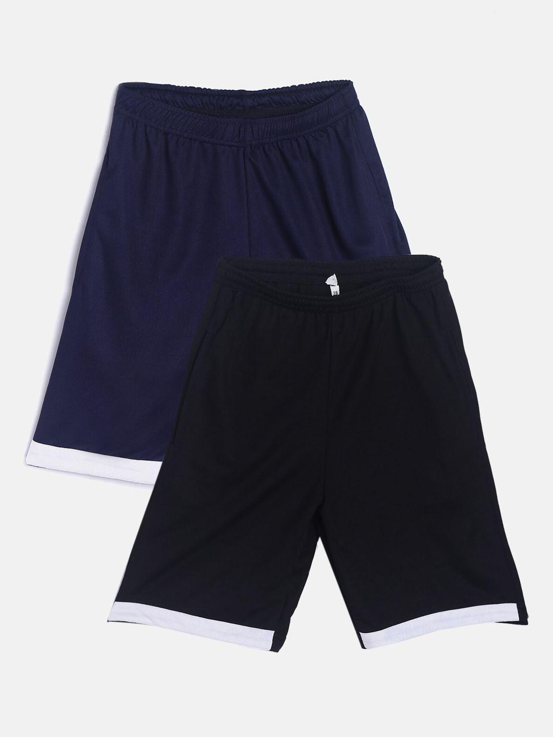 tiny hug boys pack of 2 navy blue & black high-rise outdoor sports shorts