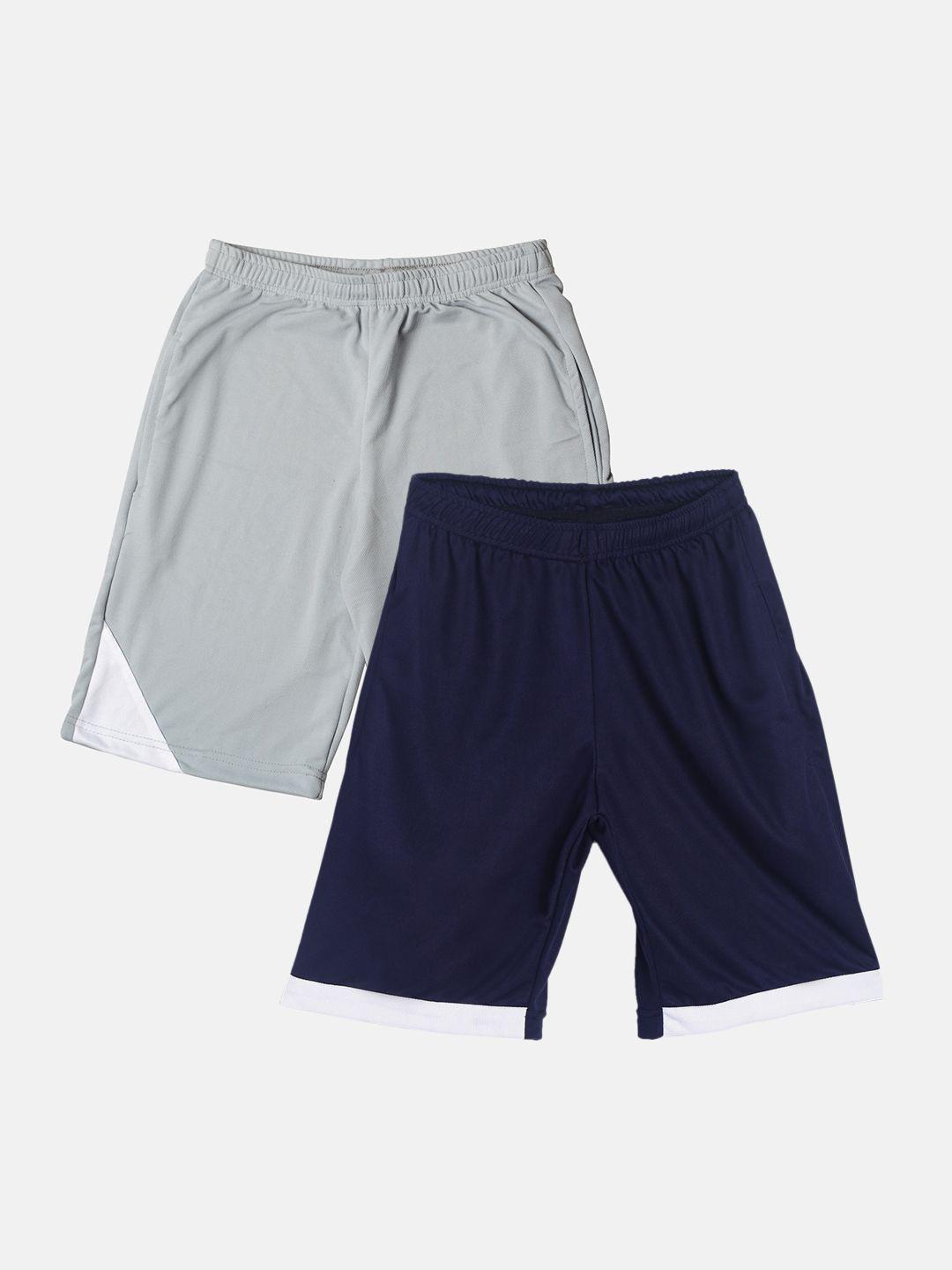 tiny hug boys pack of 2 navy blue & grey high-rise outdoor sports shorts