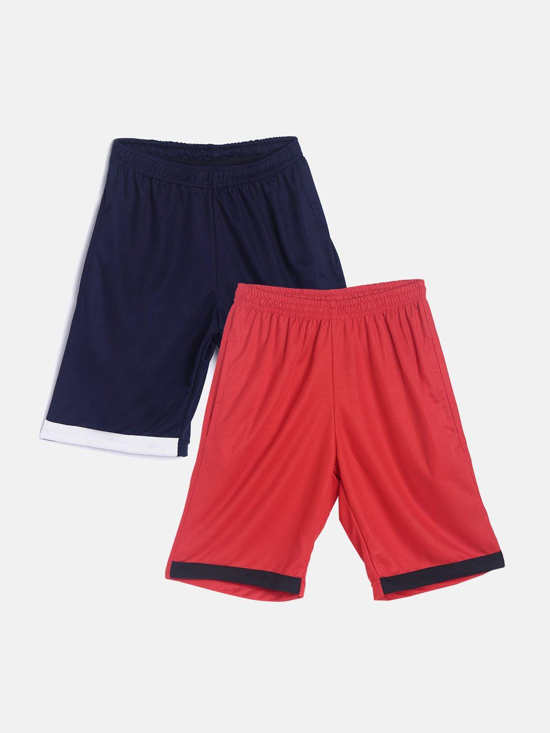tiny hug boys pack of 2 navy blue and red high-rise outdoor shorts