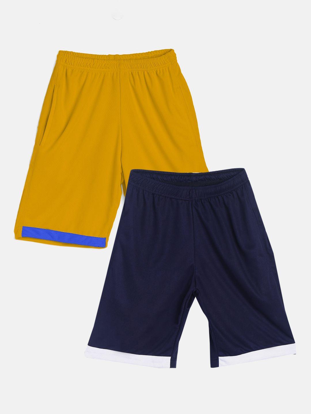 tiny hug boys pack of 2 navy blue and yellow high-rise outdoor shorts