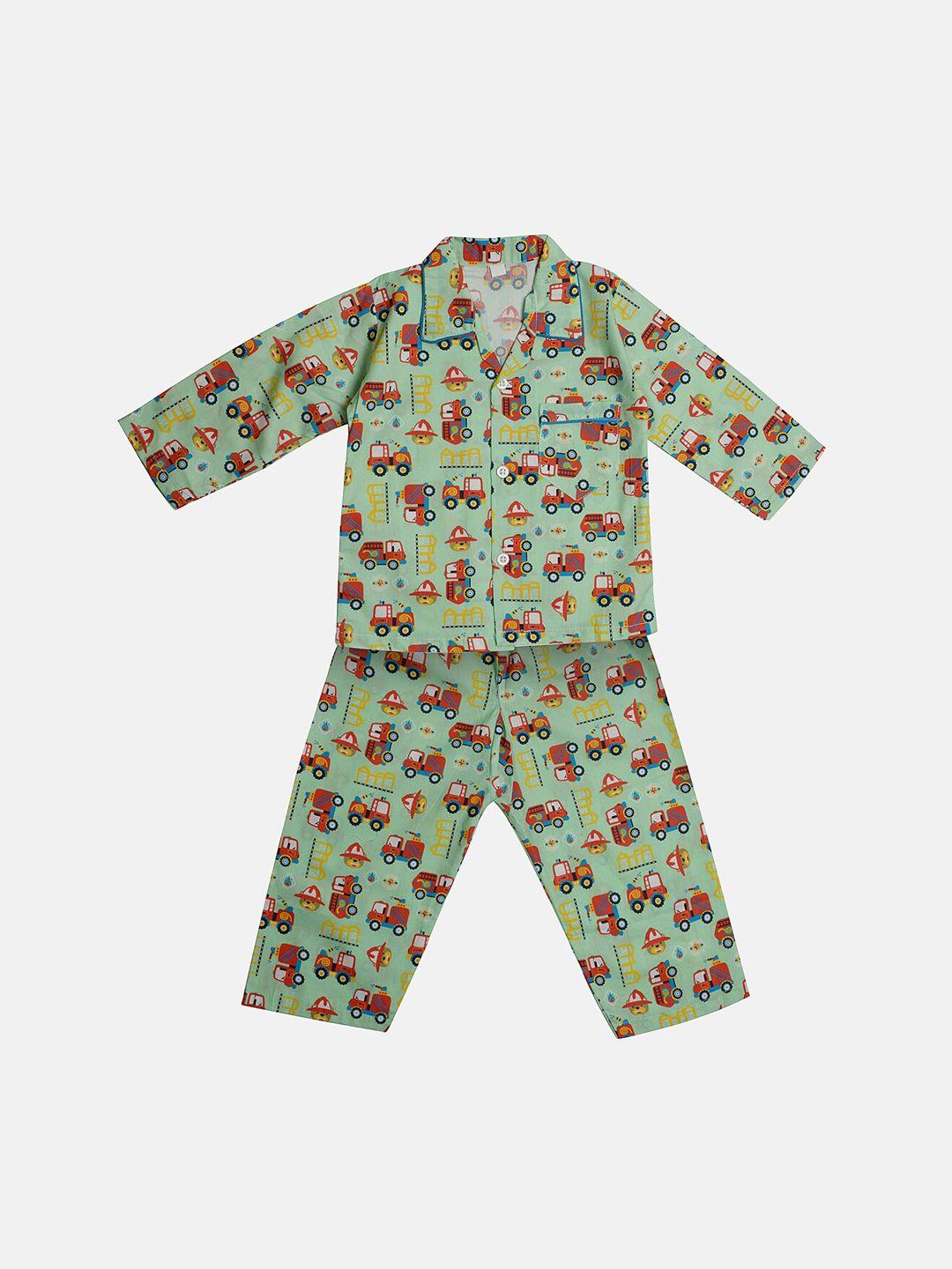 tiny hug boys sea green & red printed night suit