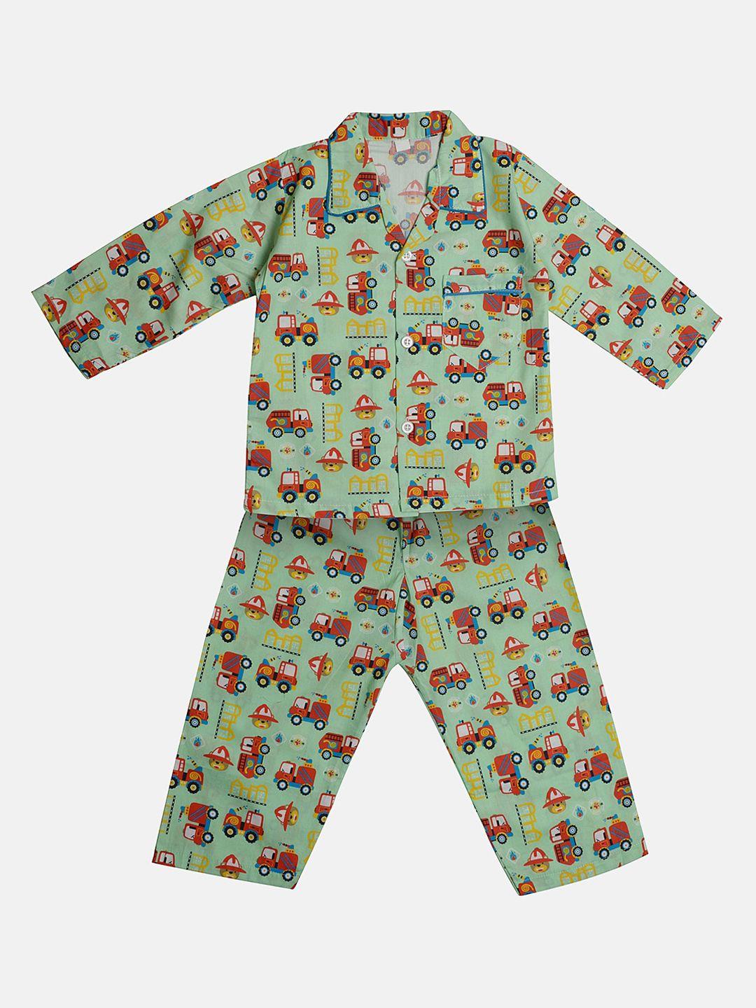 tiny hug boys sea green & red printed night suit