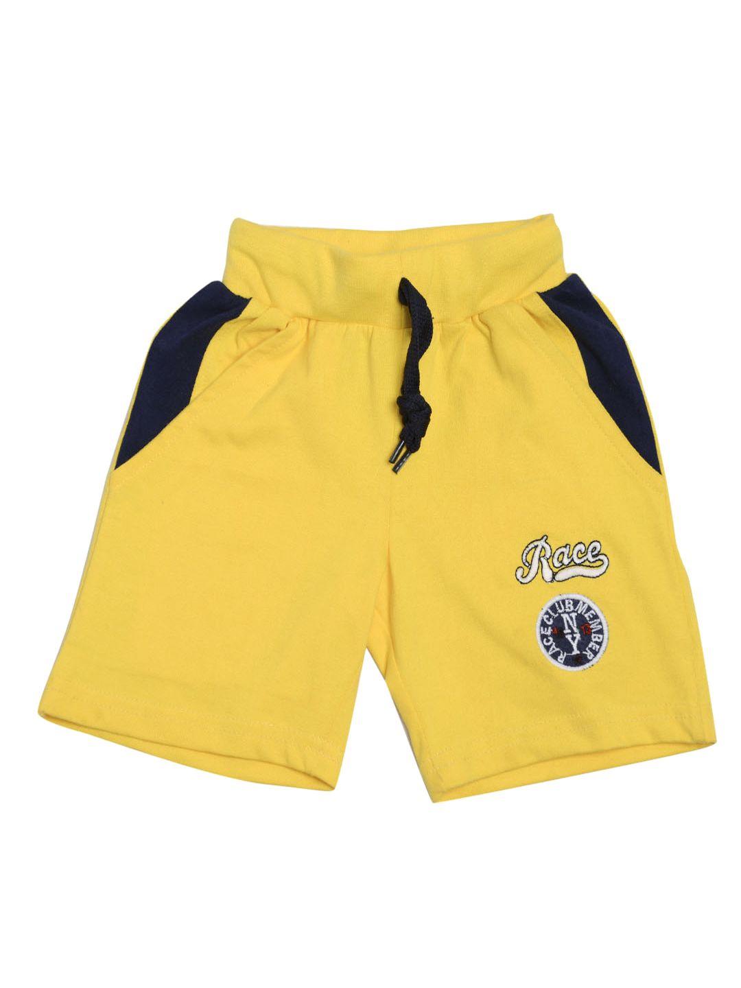 tiny hug boys yellow solid regular fit regular shorts