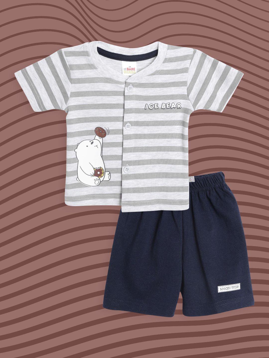 tinyo boys grey melange & white pure cotton striped t-shirt with shorts