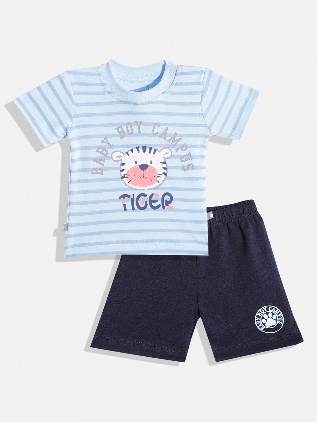 tinyo-infant-boys-blue-&-pink-striped-&-graphic-print-cotton-clothing-set