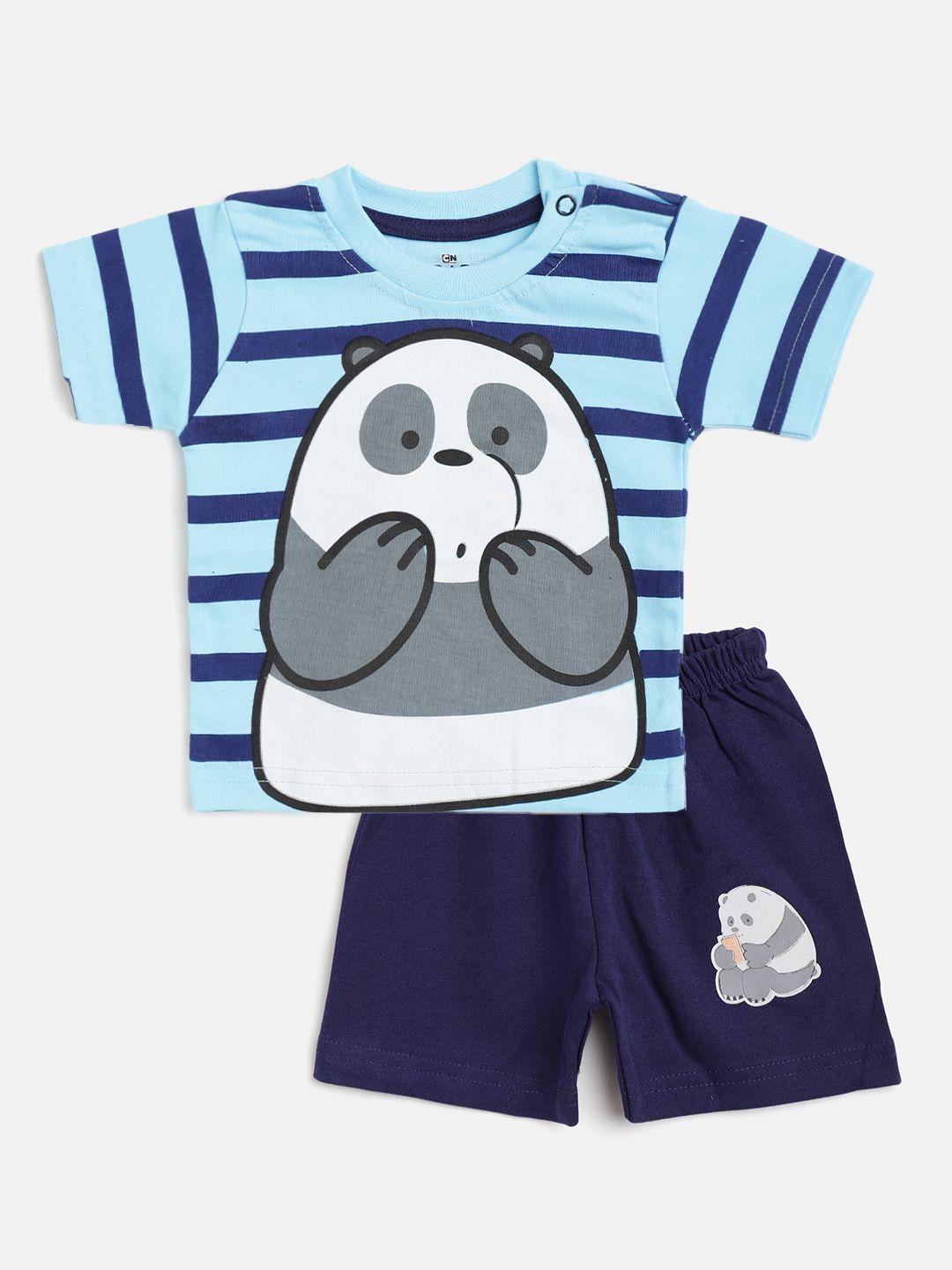 tinyo infant boys blue & white cotton panda printed t-shirt with shorts