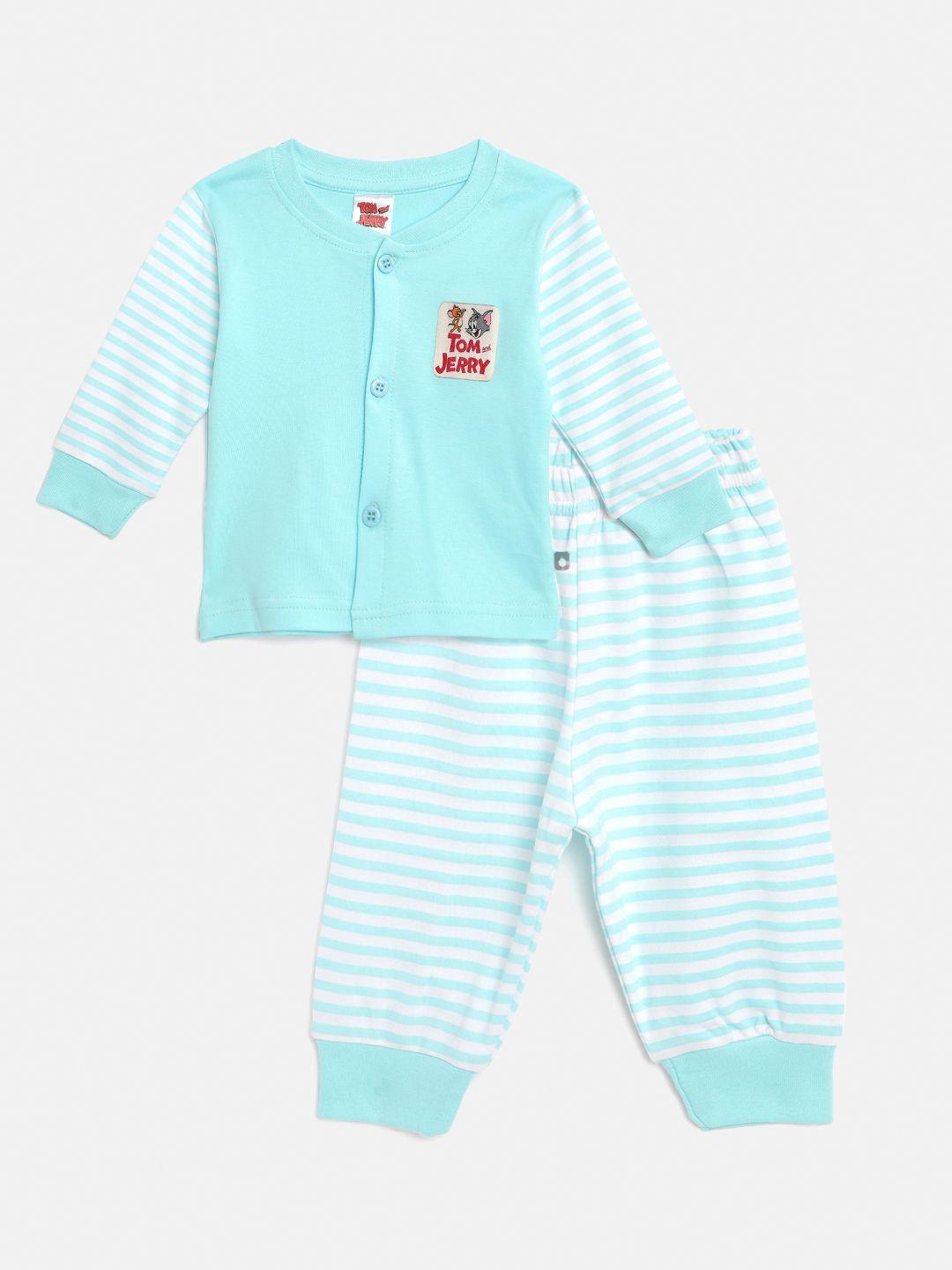 tinyo-infant-boys-blue-&-white-solid-cotton-t-shirt-&-joggers