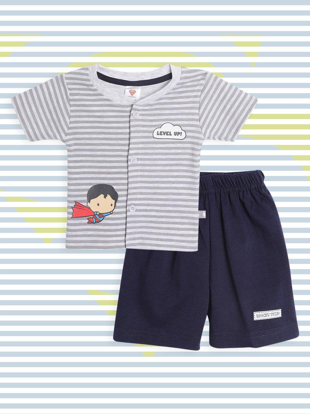 tinyo infant boys grey & navy blue striped pure cotton jhabla with shorts