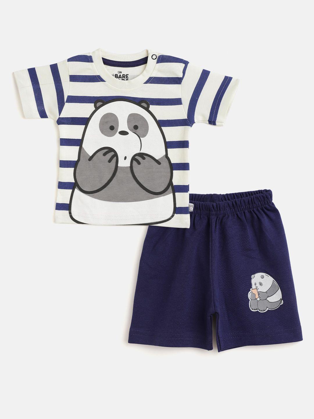 tinyo infant boys off-white & blue cotton panda printed t-shirt with shorts