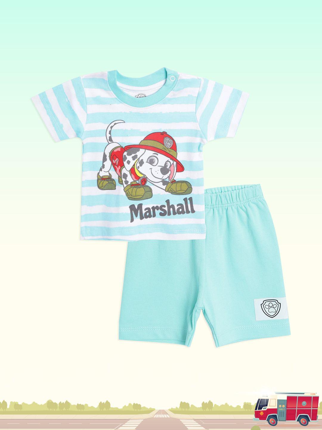 tinyo-infant-boys-sea-green-&-white-cotton-striped-&-marshall-dog-print-t-shirt-&-shorts