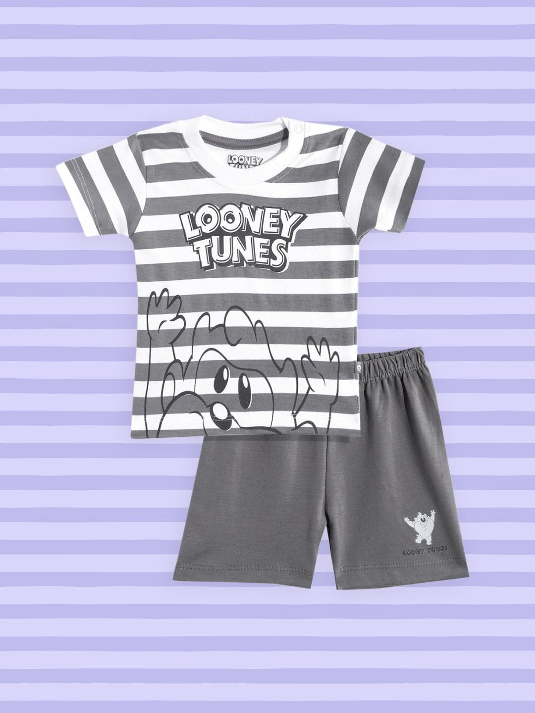 tinyo-infant-boys-white-&-grey-striped-cotton-t-shirt-&-shorts-with-printed-detail
