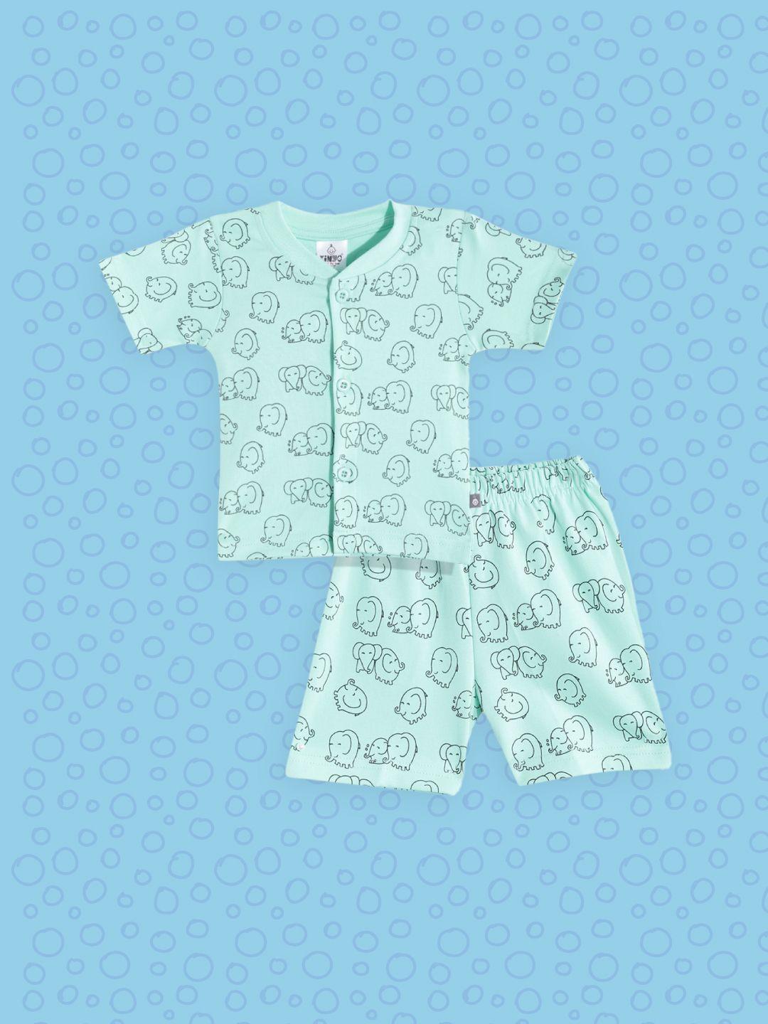 tinyo infant kids sea green & black printed pure cotton t-shirt with shorts