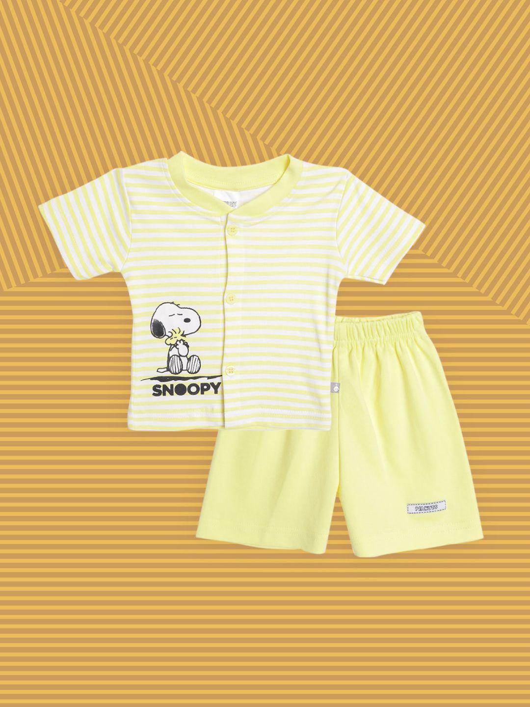 tinyo infant yellow & white striped pure cotton jhabla with shorts