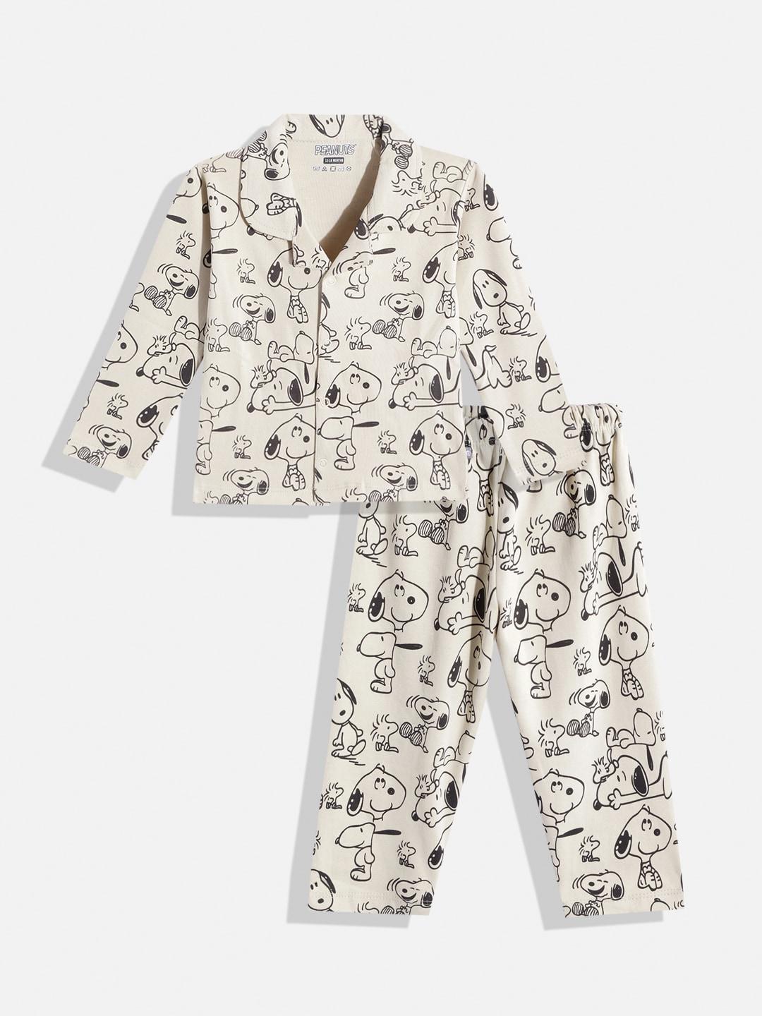 tinyo infant beige & black peanut printed cotton pyjama set