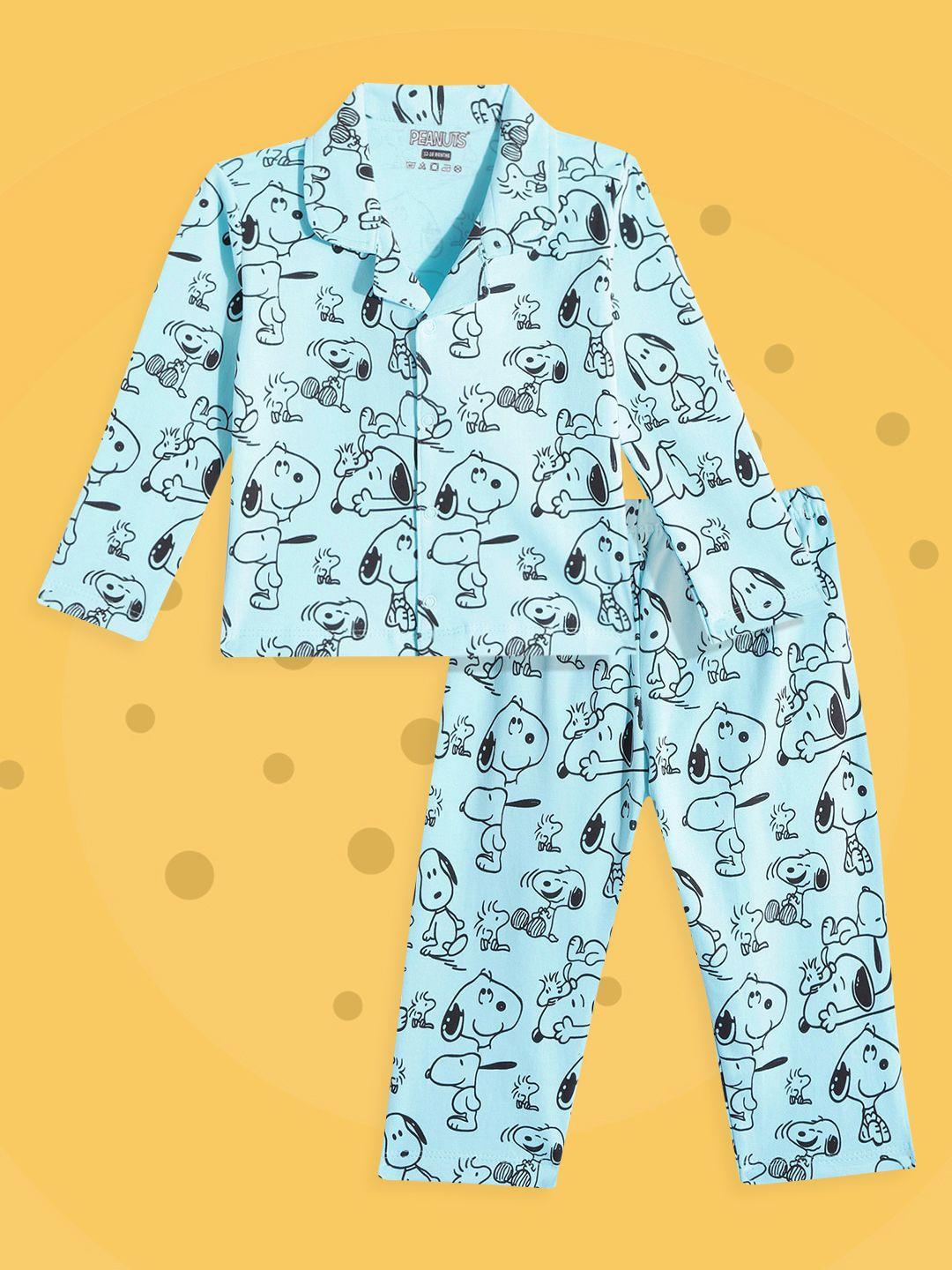tinyo infant blue & black peanut printed cotton pyjama set