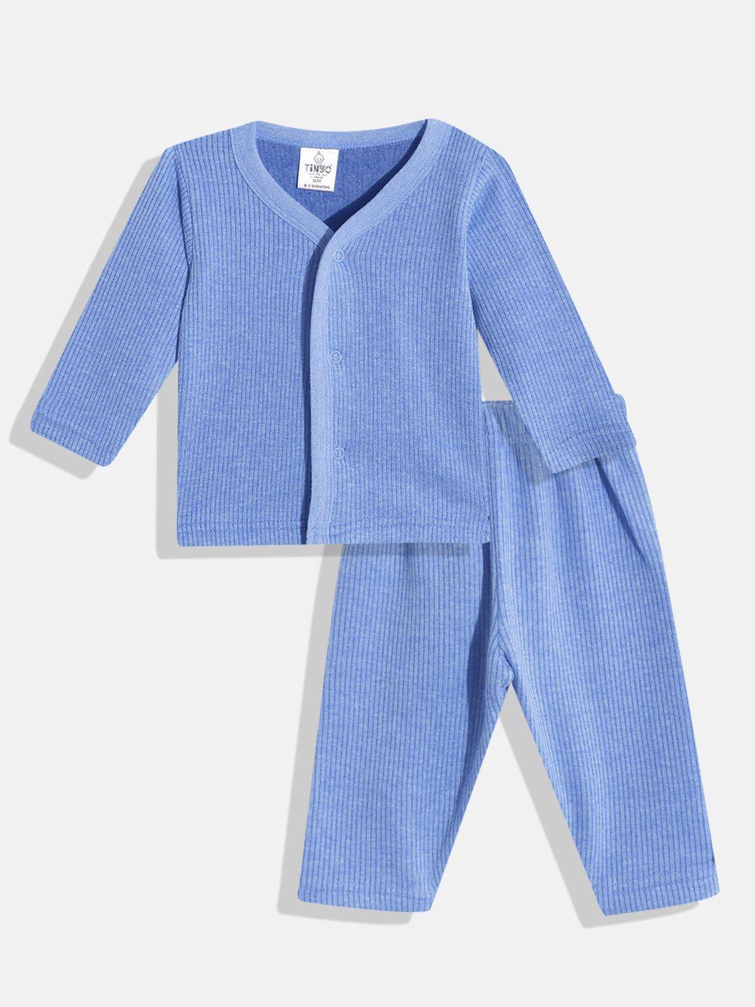 tinyo infant blue ribbed melange effect cotton thermal set