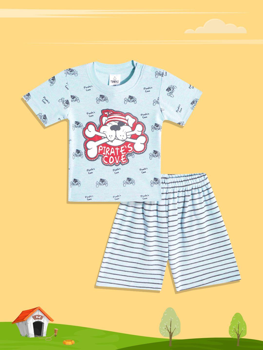 tinyo infant boys blue & red pirate's cove print cotton clothing set