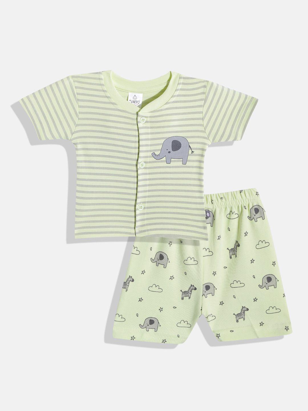 tinyo infant boys lime green & grey striped cotton clothing set