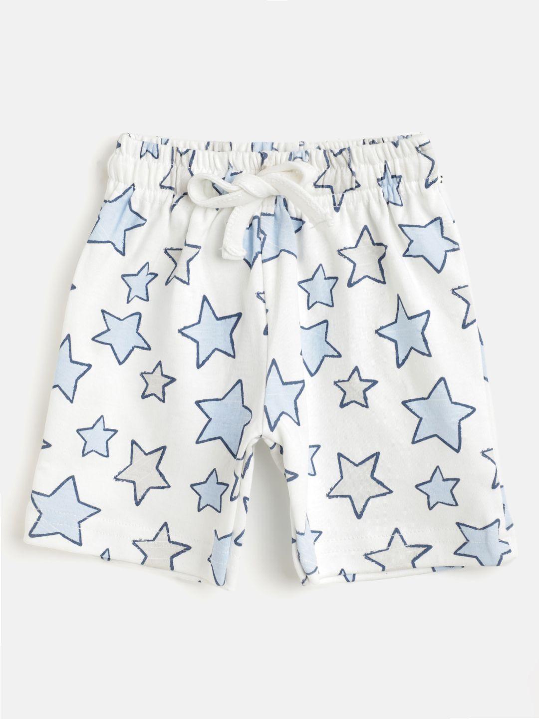 tinyo infant boys off white & blue star printed cotton shorts