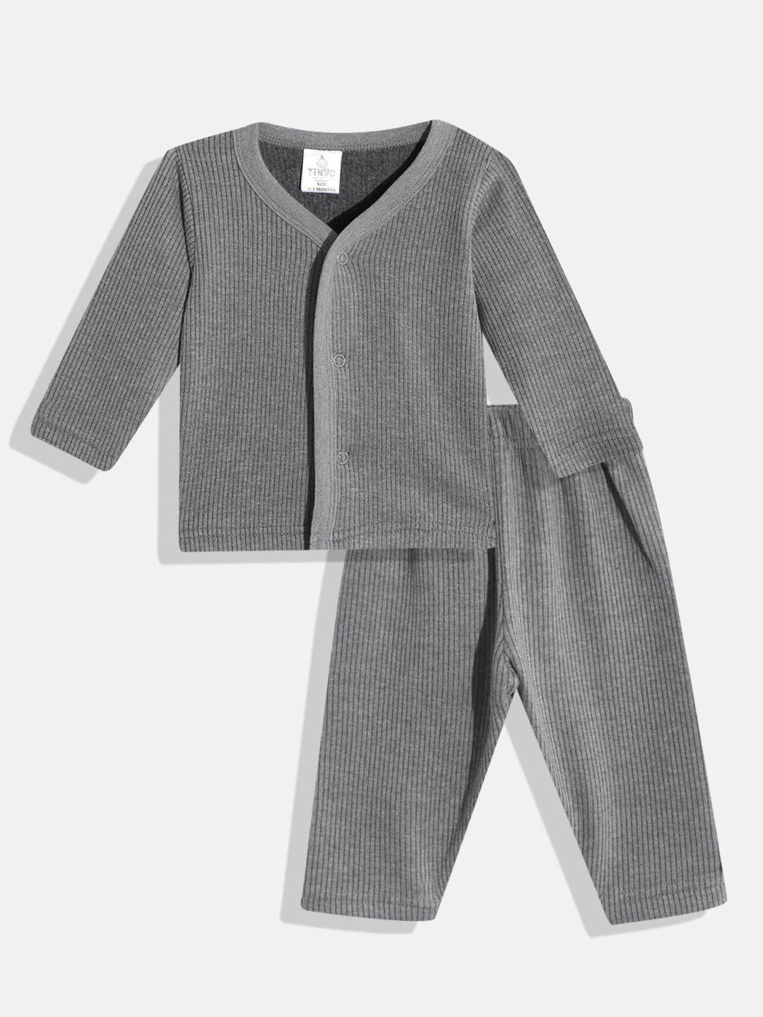 tinyo infant charcoal grey ribbed melange effect cotton thermal set