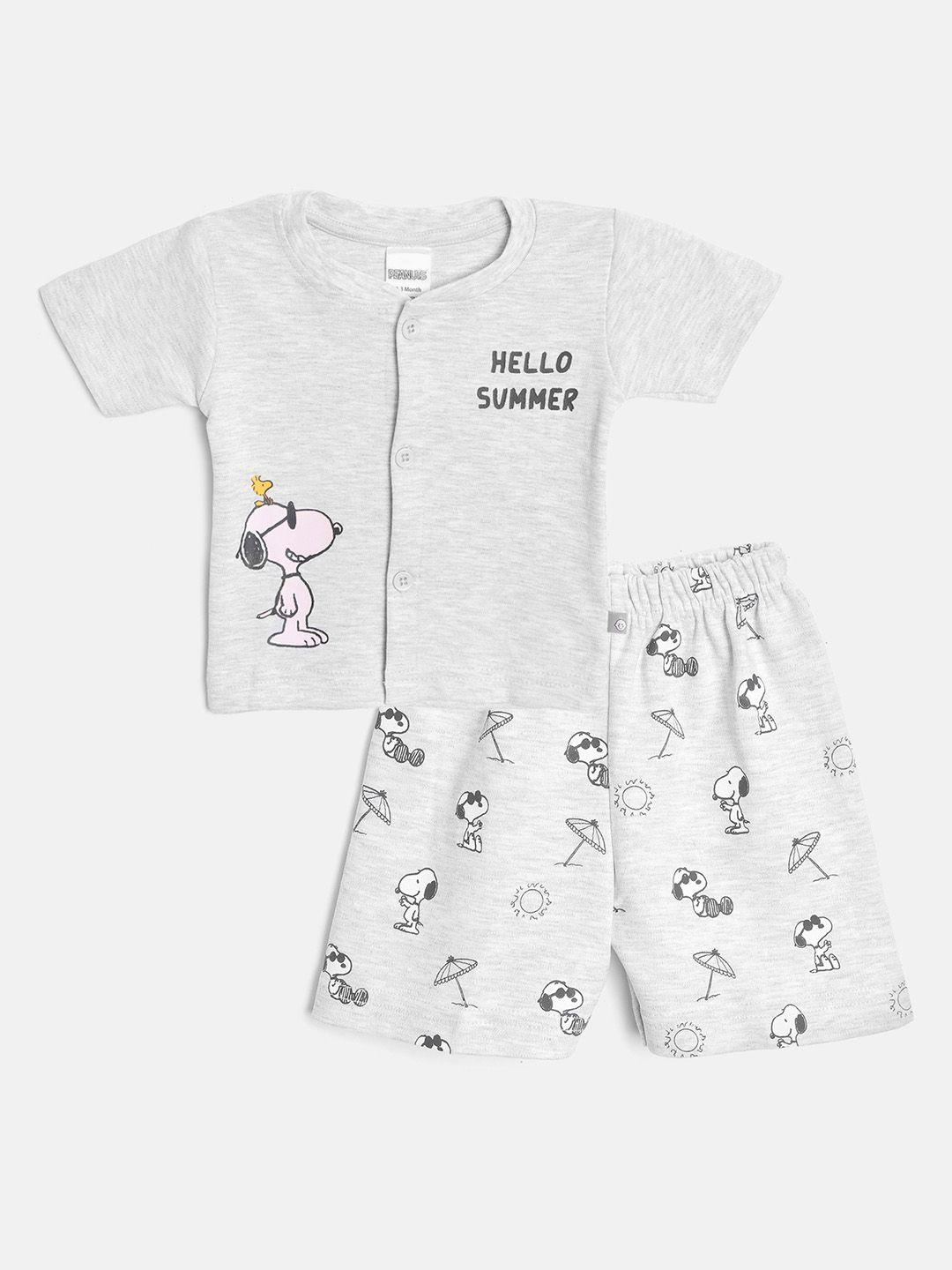 tinyo infant grey melange & black snoopy printed cotton clothing set