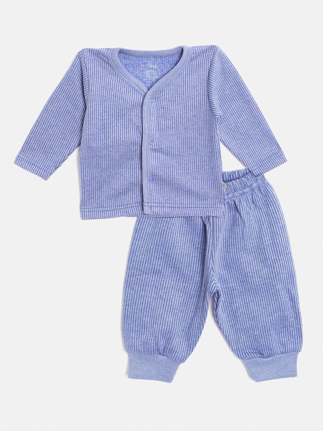 tinyo infant kids blue pure cotton self-striped thermal set