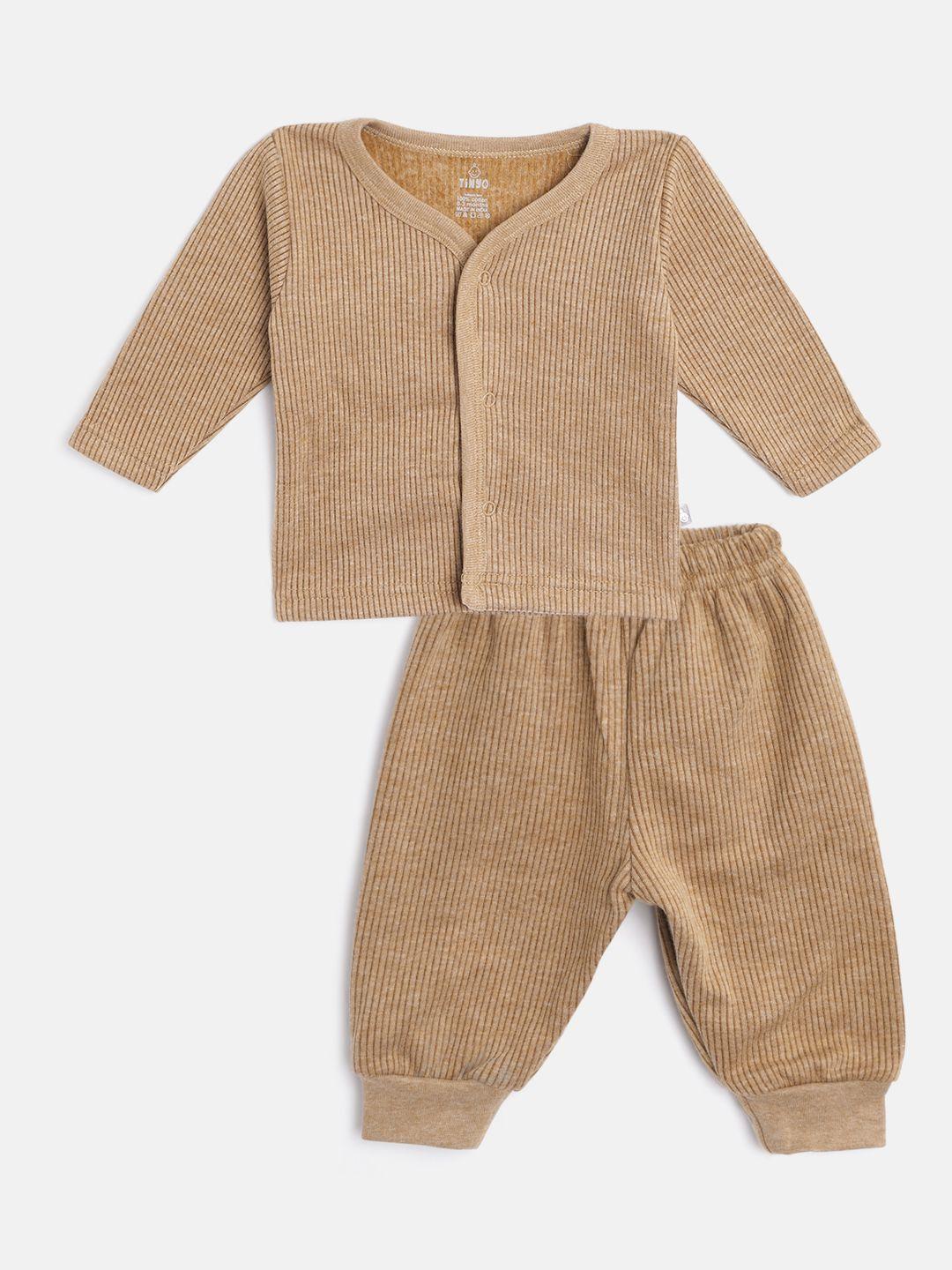 tinyo infant kids brown pure cotton self-striped thermal set