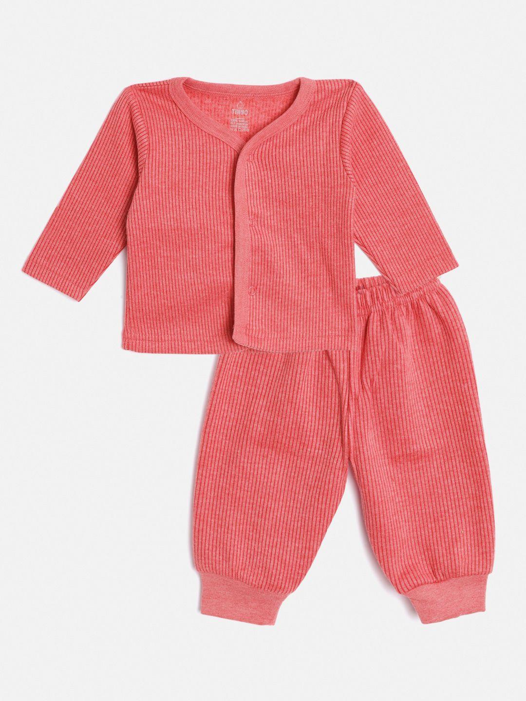 tinyo infant kids red pure cotton self-striped thermal set