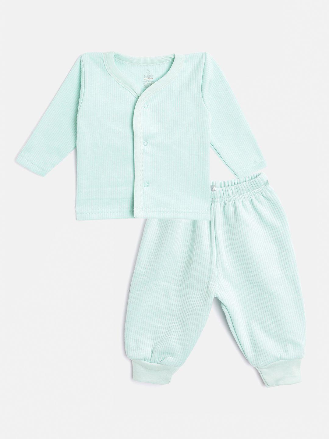 tinyo infant kids sea green pure cotton self-striped thermal set