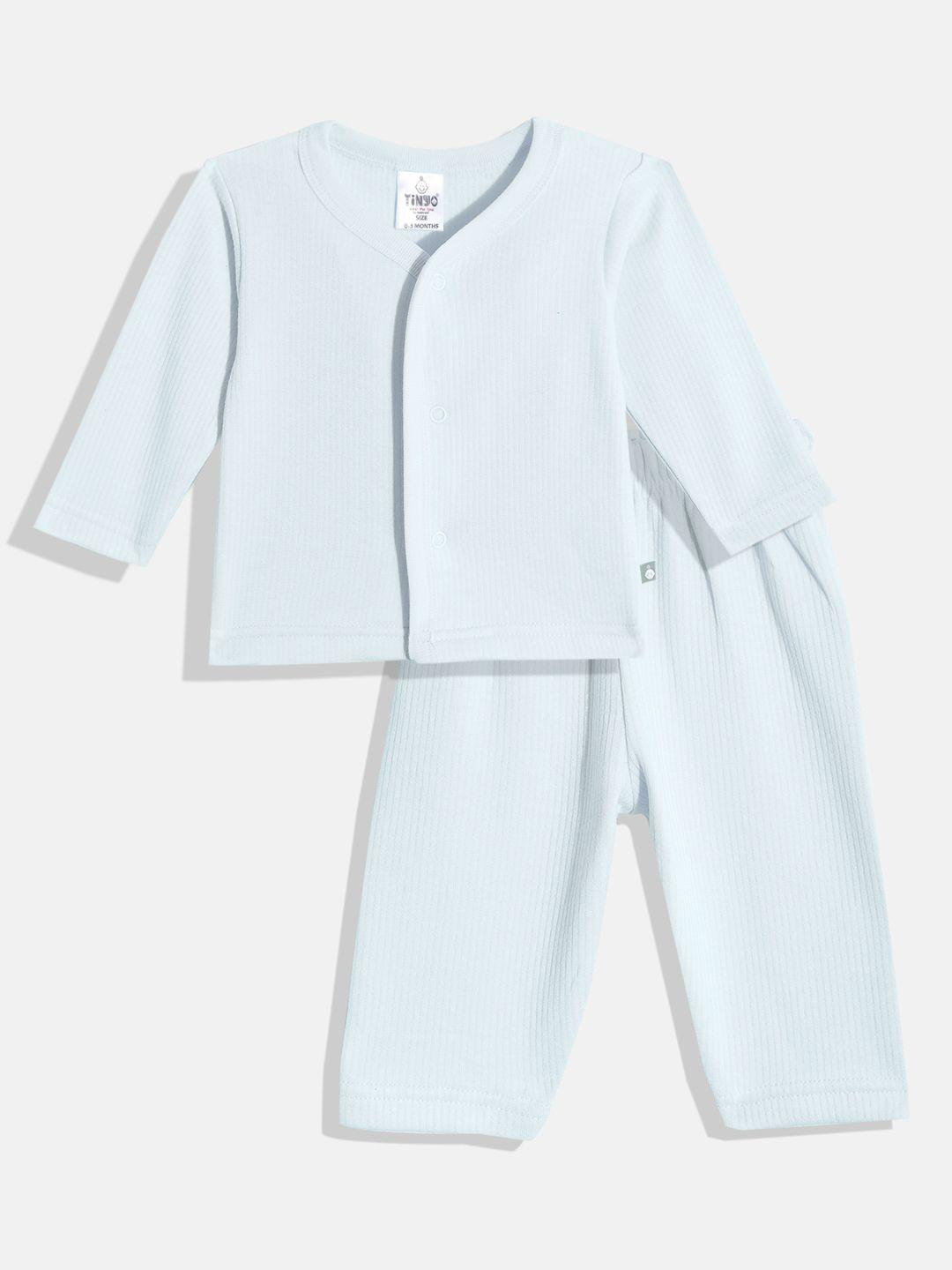 tinyo infants blue solid cotton thermal set