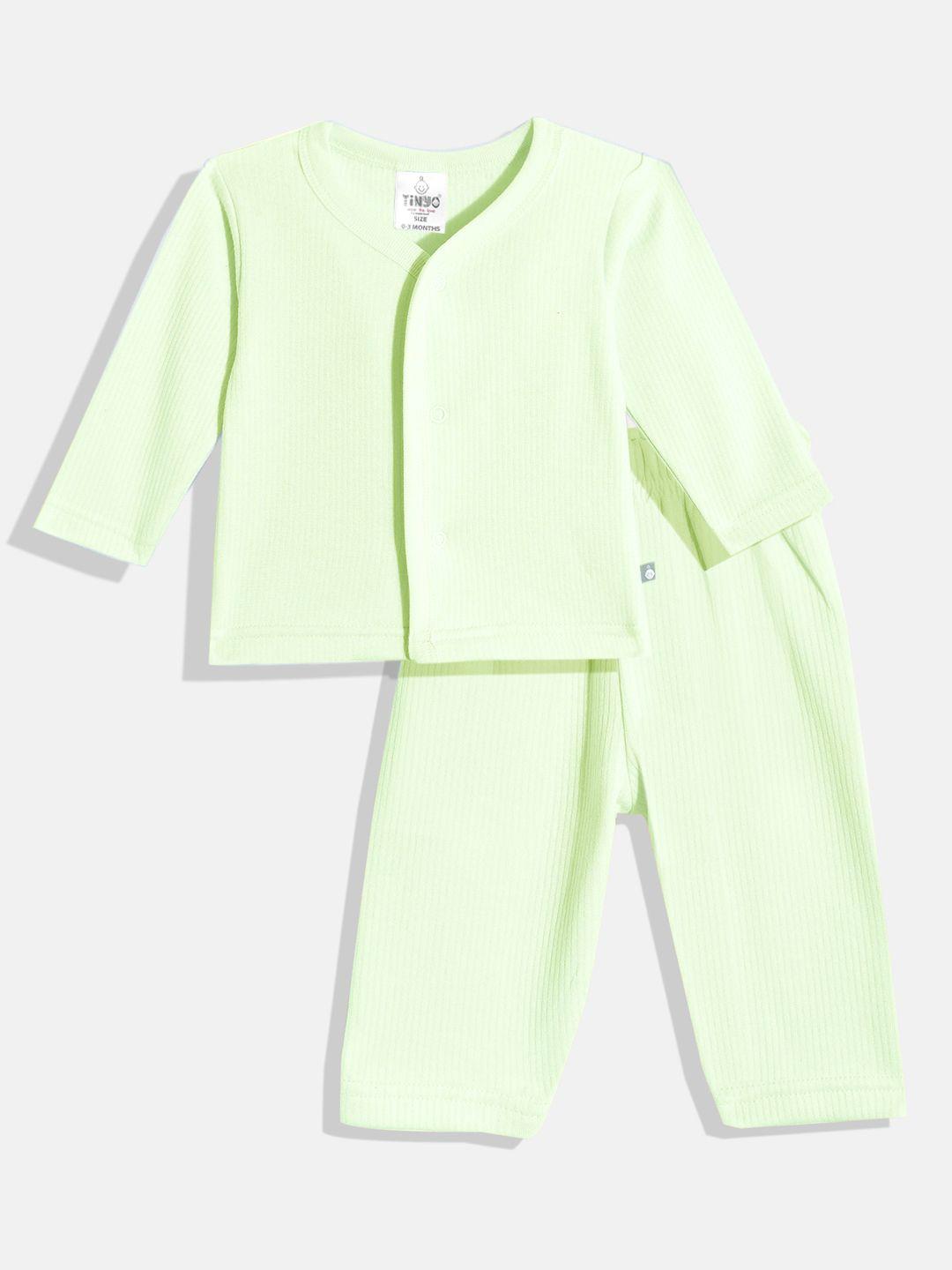 tinyo infants mint green solid pure cotton thermal set