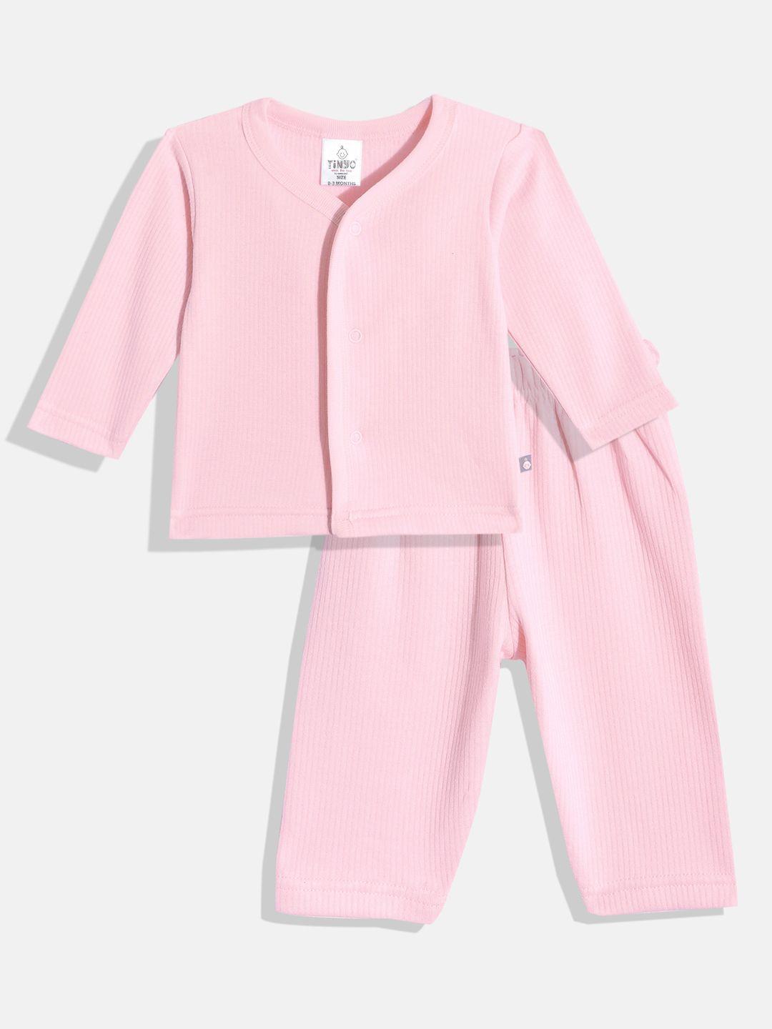 tinyo infants pink solid pure cotton thermal set