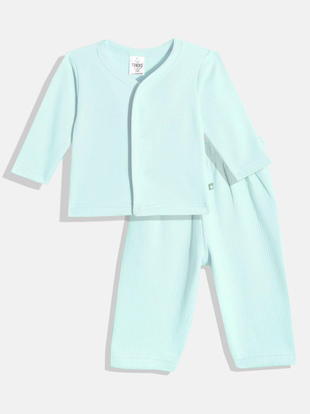 tinyo infants sea green solid pure cotton thermal set