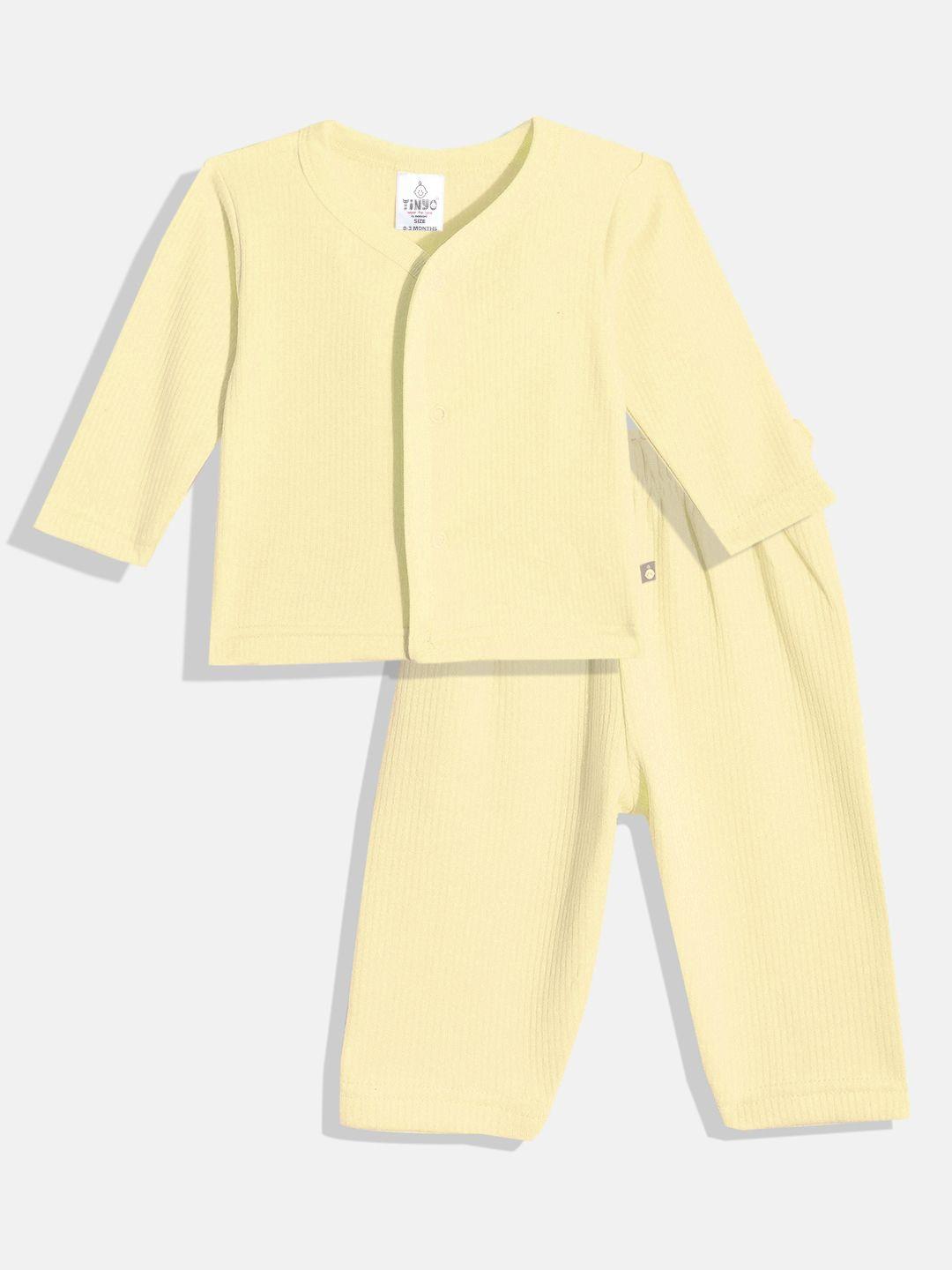 tinyo infants yellow solid pure cotton thermal set