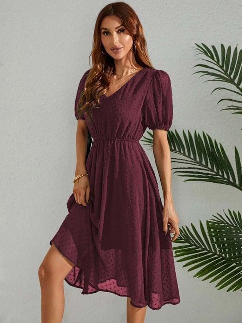 tior burgundy textured a line dress