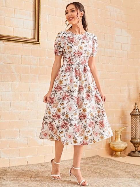 tior white floral print fit & flare dress