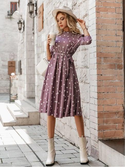 tior wine polka dot print a line dress