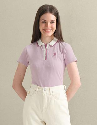 tipped collar patterned polo shirt