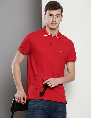 tipped collar solid polo shirt