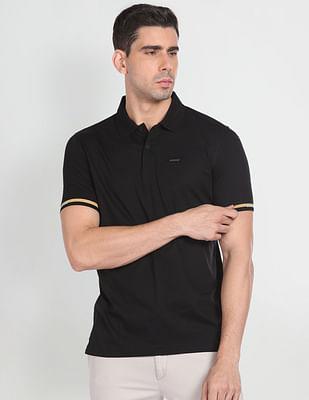 tipped cuff cotton polo shirt