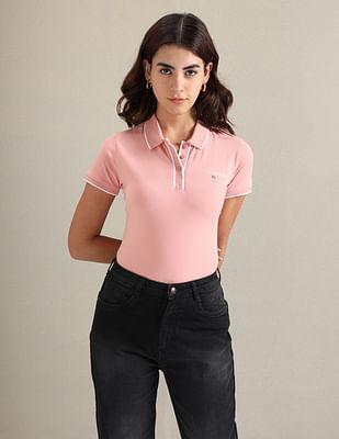 tipped sleeve hem pique polo shirt