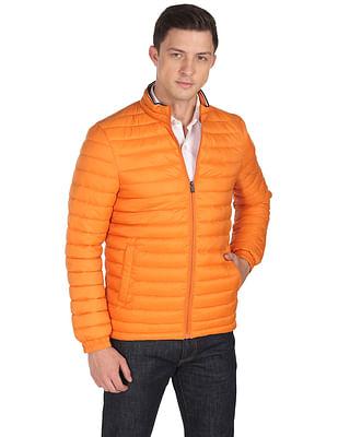 tipped stand collar solid quilted jacket