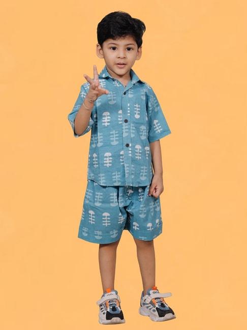 tippy top kids blue printed shirt with shorts