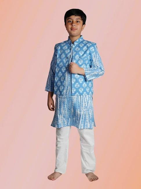 tippy top kids blue & white floral print full sleeves kurta, pyjamas with jacket