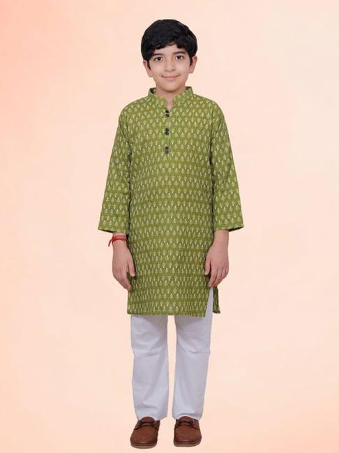 tippy top kids olive & white printed full sleeves kurta with pyjamas